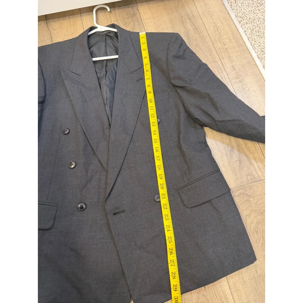 Paulo Solari Mens 40S Double Breasted Blazer Charcoal Gray 100% Wool Suit Jacket